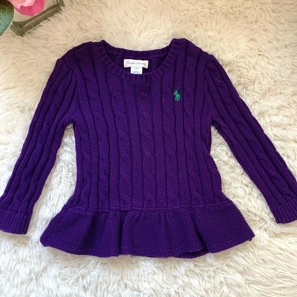 Ralph Lauren Preppy Baby Cotton Cable knit Sweater Dress purple 18M Toddler Girl
